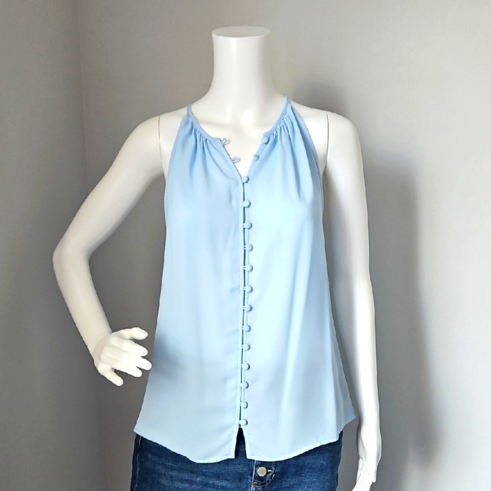 Light Blue Sleeveless Button-Down Top